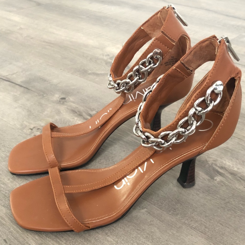 New Calvin Klein Chain Ankle Strap Dress Sandals